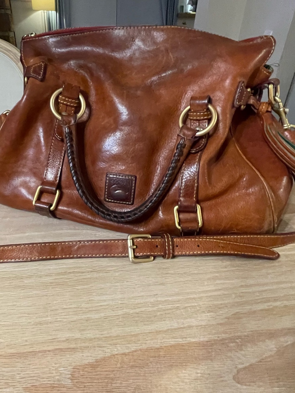 Dooney & Bourke Brown Leather Shoulder Bag with Gold Hardware